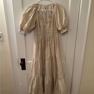 Anthropologie Somerset Cream Dot Puff-Sleeve Tiered Maxi Dress